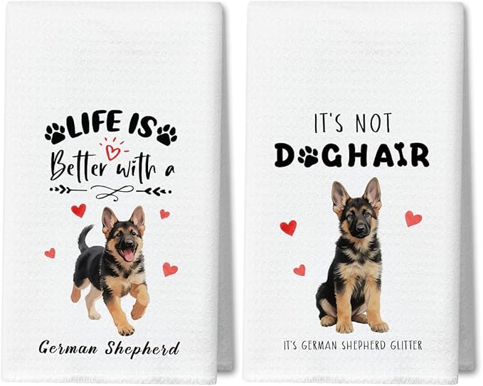 WwongxianB German Shepherd Kitchen Towels Decorative Set of 2, Funny Tea Towel Hand Towels Highly Absorbent Soft Dish Cloths 16x24 Inches, Bathroom Decor, German Shepherd Gifts for Dog Lovers -08