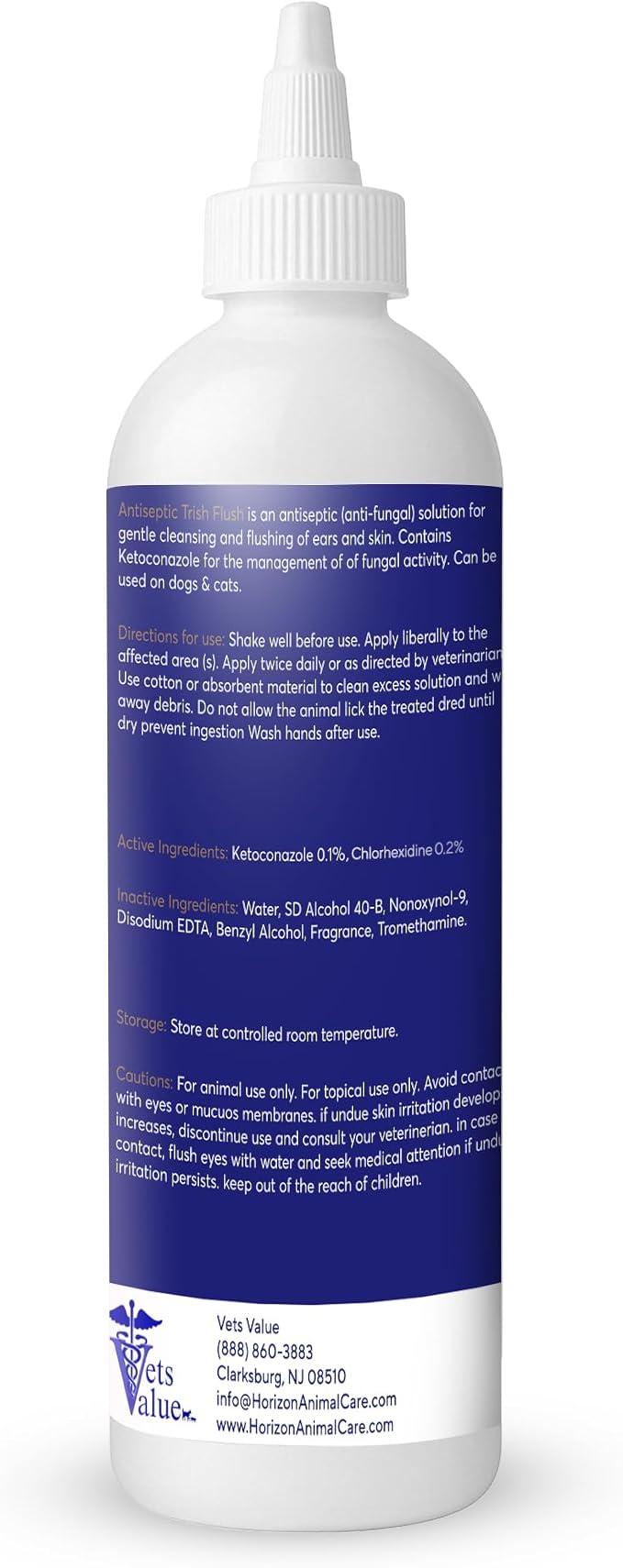 Vets Value Tris Flush Ear Cleaner for Dogs & Cats – 8oz Alcohol-Free, Non-Stinging Veterinary Ear Wash – Supports Routine Ear Hygiene, Odor Control, Gentle Formula – Made in USA