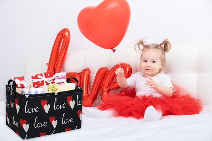 Essme Rectangular Heart Basket Gift Storage Box,Heart Storage Bins Organizer with Handles for Girls Room Decor,Basket,Shelf Basket.(Black love)
