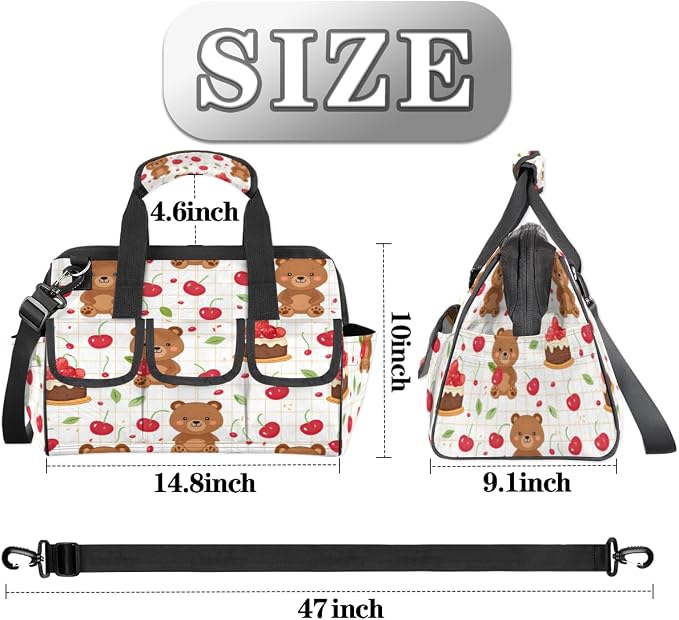 Cherry Heavy Duty Tool Bag 14.8 Inch Bear Portable Soft Tool Box Organizer Storage with Adjustable Shoulder Strap