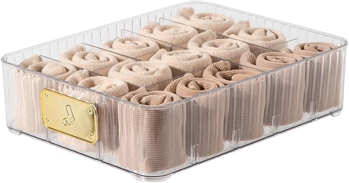 Sock Organizer for Drawer, 15 Compartments Detachable Plastic Underwear Drawer Organizer with Lid for Closet, Compartment Storage Ideal for Socks, Bras, Ties, and Scarves (Sock)