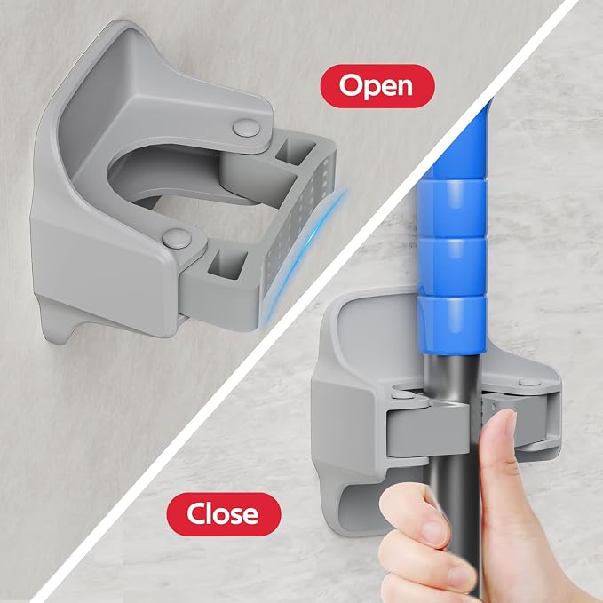 reliahom Broom Holder Wall Mount Mop Grippers organizer wall hanging, 3Pack | No Drilling Self Adhesive Easy install Anti-Slip Mop Broom Hanger Storage Rack for Kitchen,Laundry Room,Garden,Garage