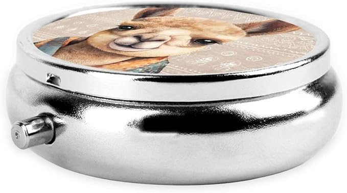 Boho Alpaca Animal Pattern Brown Portable Pill Organizer | 3 Compartment, With Mirror, For Men Women, For Daily Supplements, Vitamins, Fish Oil, Jewelry, Candy, Travel