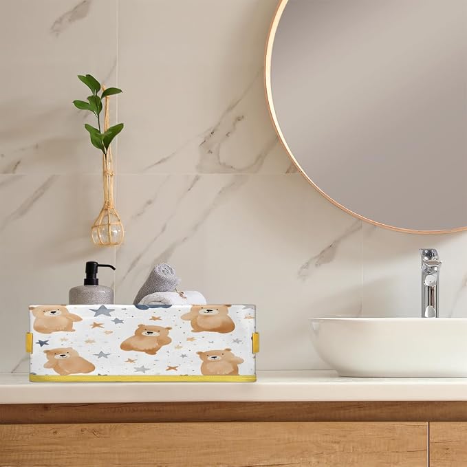 Star Bear Bathroom Storage Basket Waterproof Foldable Storage Bins with Handles Decorative Toilet Paper Storage Basket for Organizing for House Bathroom Toiletries