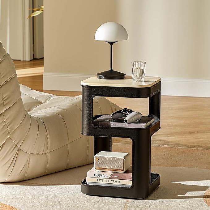 EUREKA ERGONOMIC Side Table Cat Beds, Square End Table with Cat House, Metal Nightstand with 3 Tier Storage, Modern Side Table End Beside Table for Living Room Bedroom Indoor, Easy Assembly, Black