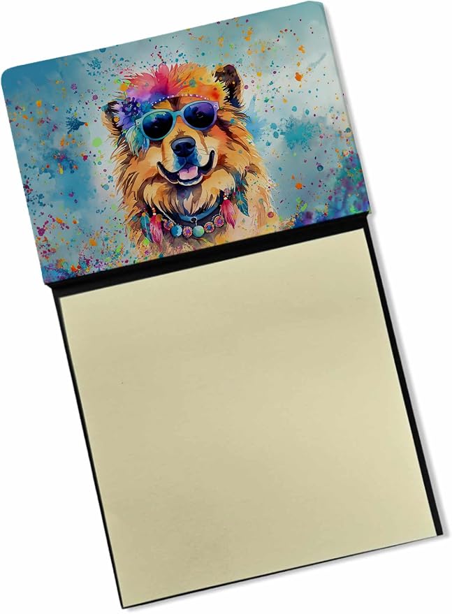 Caroline's Treasures Chow Chow Hippie Dawg Sticky Note Holder Refillable Dispenser Self-Sticky Note Pads, Memo Pads Blank Desk Accessories