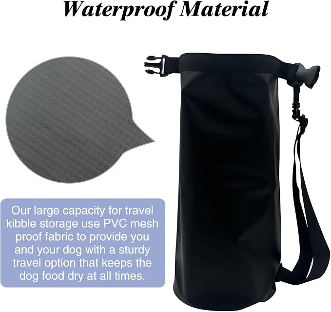Dog Food Travel Bag, 20L Large Pet Food Travel Storage Bag with Shoulder Strap Waterproof Portable Puppy Feeder Container Food System to Keep Food Fresh for Camping Hiking-Black