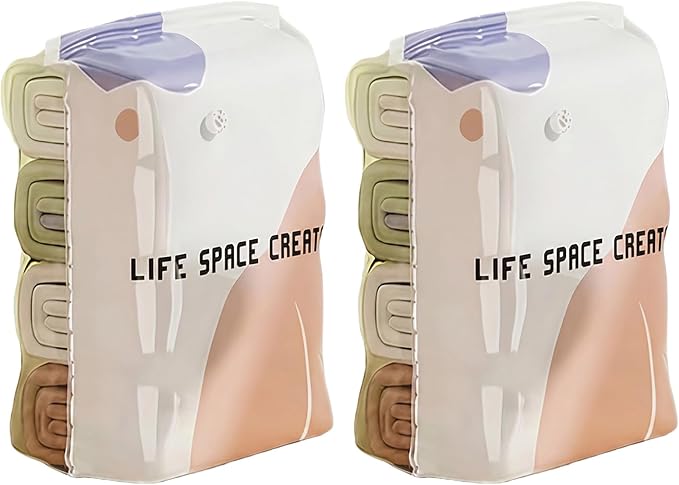 2PCS Vacuum Storage Bags No Pump Or Air Extractor Compression Bag Sealer Clothing Organizer Spaces Saver for Blanket Comforters Pillow Clothes (M) (2pcs M)