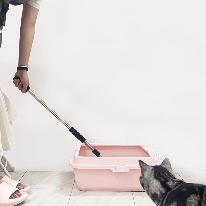 Depets Cat Litter Scoop, Long Handle Metal Litter Scooper - No Bending | Detachable, Deep Shovel, Comfort Foam Grip, Easy & Fast Sifting, Heavy Duty Stainless Steel, Litter Sifter with Storage Hook