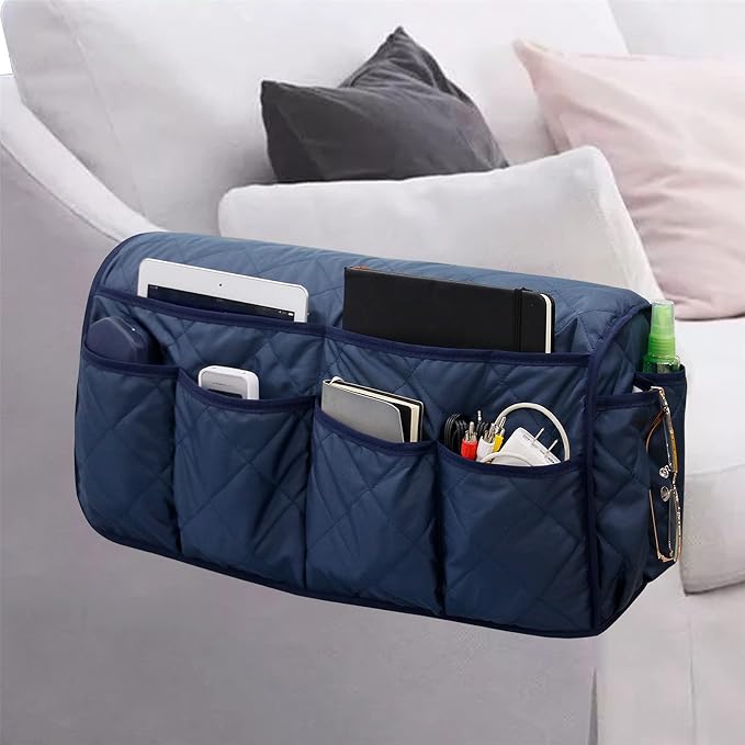 Armchair Caddy for Recliner - Sofa Armrest Organizer with 14 Pockets | Waterproof Remote Control Holder for Recliner, Non-Slip Chair Arm Storage for TV Remote, Phone, Books, Magazine, iPad
