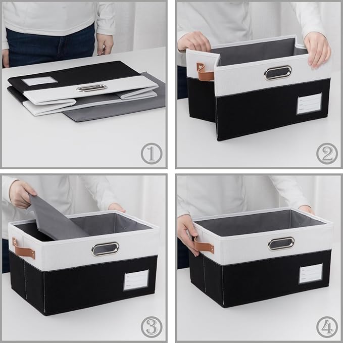Foldable Storage Bins with Lids [3-Pack] Fabric Collapsible Storage Boxes Baskets Cubes Containers with Handles for Closet Living Room Bedroom (Black & White 14.9x9.8x9.8'')