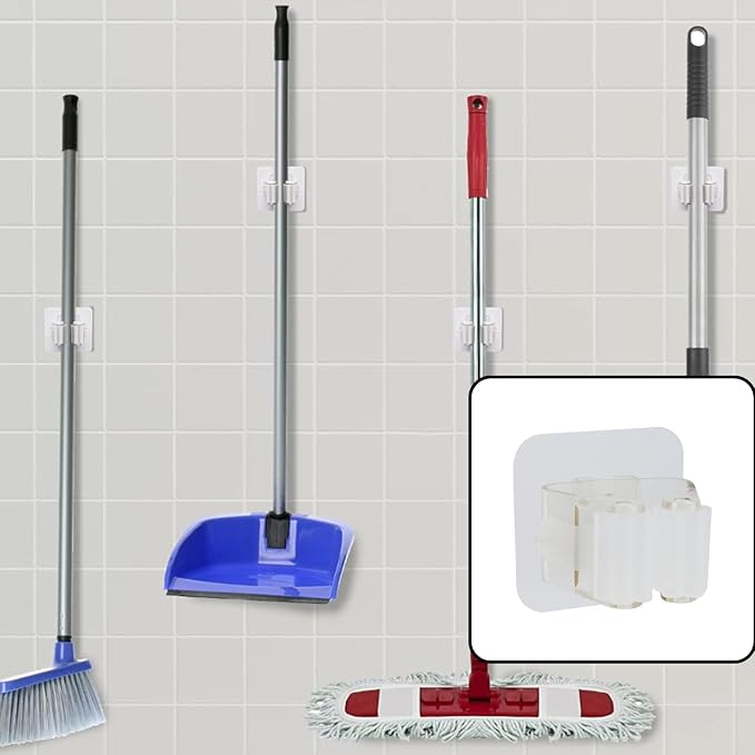 Sscon 5Pcs Self Adhesive Broom Holder Storage Rack for plastic | Stable base stands firmly on tables without tipping over easily