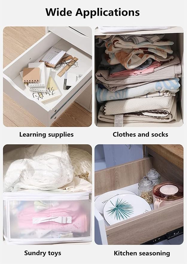 8pcs DIY Plastic Drawer Organizer Adjustable Drawer Dividers for Home Tidy Closet, Socks, Underwear, office school supplies, kitchen utensil tools (Clear White)