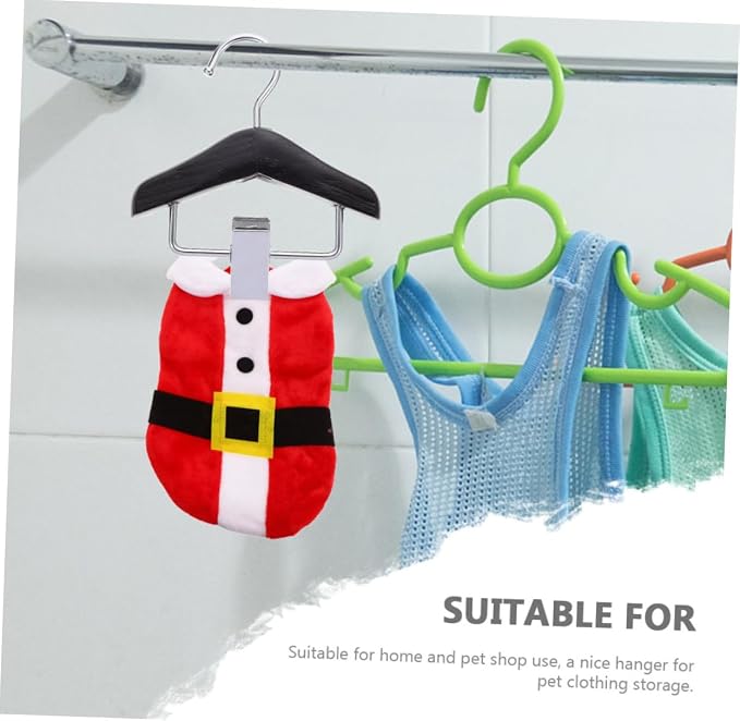 Mikikit 2Pcs Wooden PET Clothes Hangers for Dogs and Cats Adjustable Skirt Clips Closet Organizers for PET Apparel