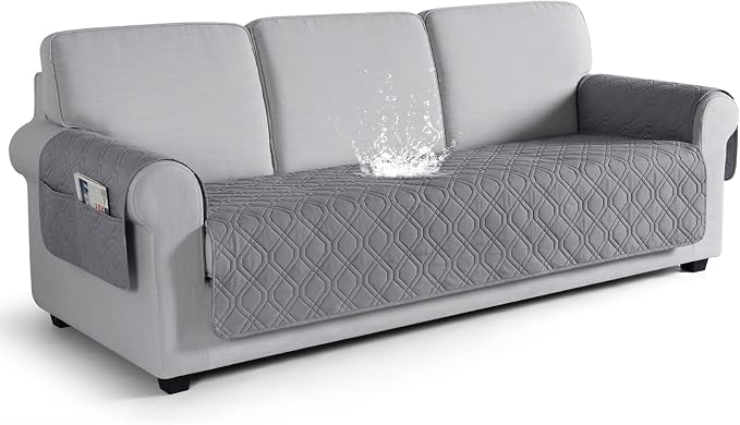 VANSOFY Waterproof Couch Cover for Pets, Light Gray, 72.4" | Non-Slip, Washable, Utility Pockets, Pet Friendly, Furniture Protector Slipcover for 3 Cushion Plus Couch