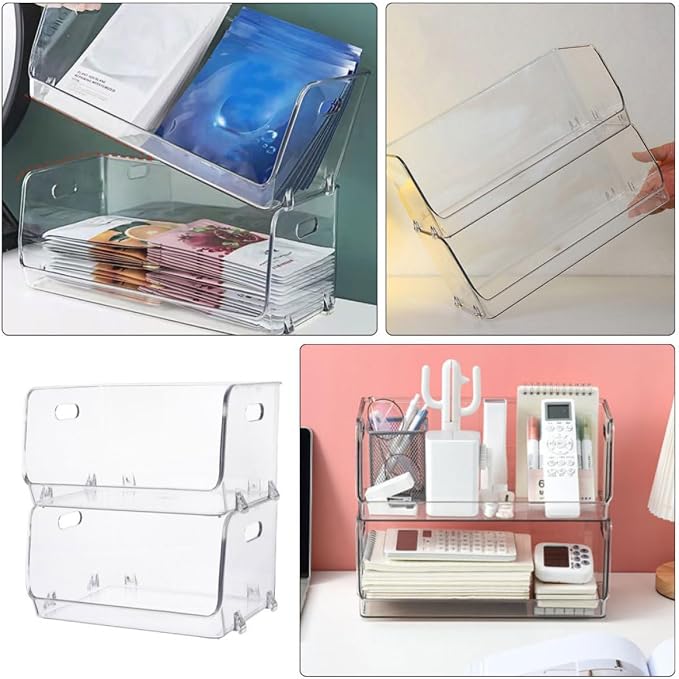 2pcs Stackable Sundries Storage Holders with Wear and Break Resistance Pet Material, Decorative Makeup Organizers for Tabletop Use, Simple Style Practical Figurine Holders