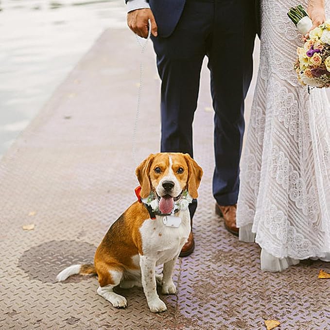 FREEBLOSS 3Pc Dog Wedding Pearl Leash Collar Dog Weddings Flower Ring Storage Bag for Dog Collar Dog Wedding Attire Wreath Bow Pet Photo Prop Dog Collar Ring Bag Dog Wedding Accessories