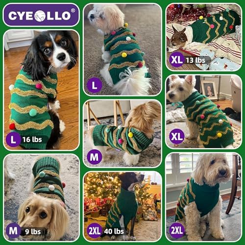 cyeollo Dog Christmas Sweater, Turtleneck Pullover Holiday Outfit, Bulb 3XL