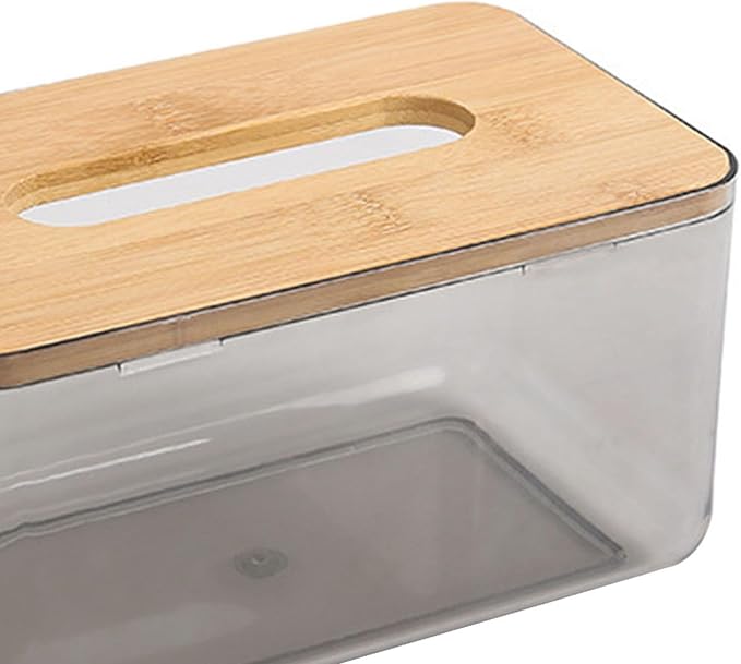 Multi Functional Acrylic Tissue Box, Clear PET and Wood Napkin Organizer Cube Holder, Easy Slide Out Cover, Square Tabletop Dispenser for Bathroom Laundry Room Office Desk
