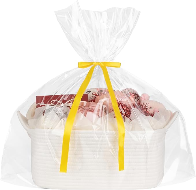 OIASKET Gift Basket Empty with Handle, Small Woven Baskets for Gifts Empty | 13.6"x10"x5.9", Baby Shower Toy Storage Baskets, Dog Toy Storage for Organizing, with Gift Bag Ribbon Tissue Paper