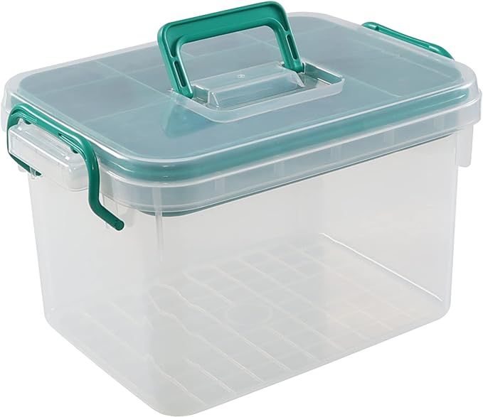 Vababa Clear First Aid Box, Plastic Storage Container with Locking Lid | Secure Locking Latch Lid, Removable Divided Tray, Top Carry Handle, Ideal For Medicine, Bandages, First Aid Supplies Storage