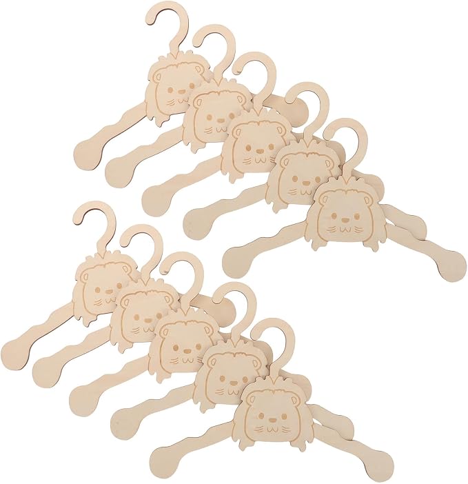 Toyvian 10pcs Wooden Puppy Clothes Hanger with Cartoon Animal Shape, Beige Dog and Cat Clothes Organizer, Small Pet Wardrobe Rack that Prevents Wrinkles and Keeps Apparel Neat