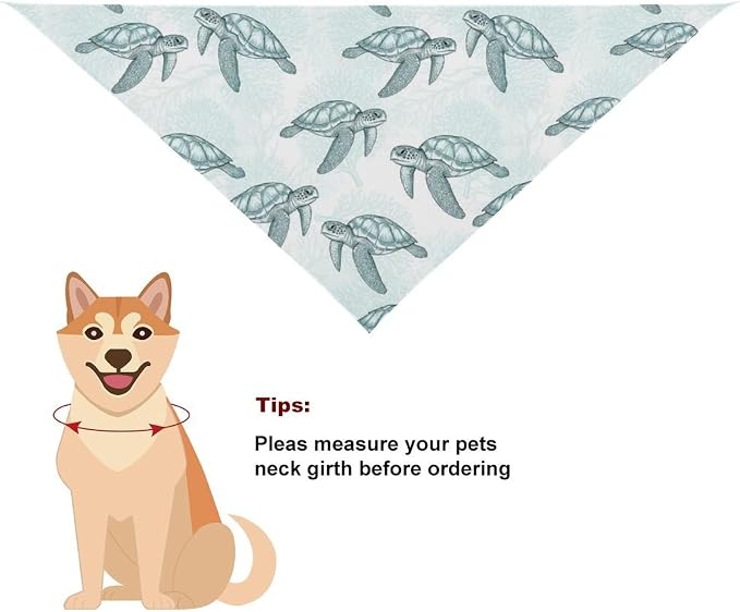 Lightweight Sea Turtle Grass Natural Watercolor Portable Pet Triangle Scarves with Adjustable Design, Comfortable and Soft Dogs Scarf, Easy to Clean