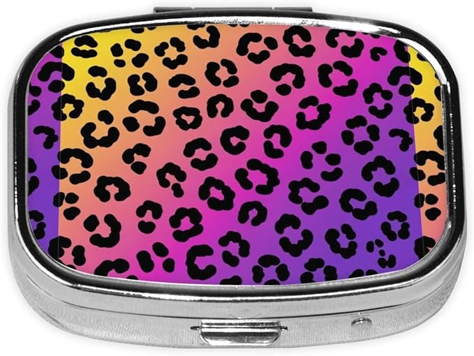 Leakproof Pill Box Fish Oil Organizer Portable Medicine Case Hiking Camping Outdoor Essentials, Cheetah Skin Rainbow Leopard Print
