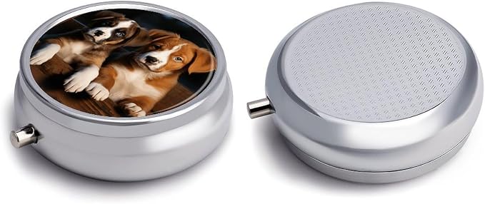 Puppies Dogs Pets Animals Pill Box Exquisite Round Pill Organizer 3 Compartments Portable Pill Case Waterproof Mini Medicine Container Cute Medicine Box for Pocket Purse Daily Vitamin Holder