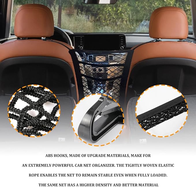 3-Layer Car Mesh Organizer, Car Purse Holder Between Seats, Elastic Tissue Purse Holder Driver Storage Netting Pouch, Auto Interior Accessories Barrier of Backseat Pet Kids for SUV Truck Van