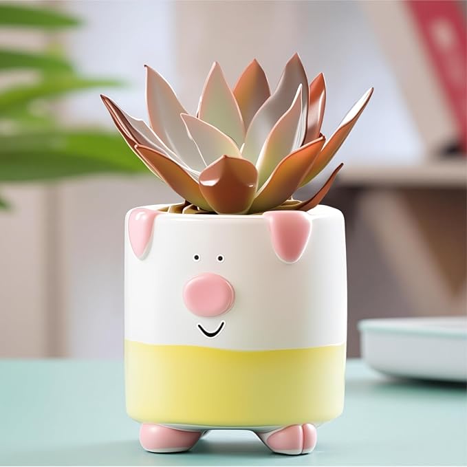 Ceramic Pig Shaped Pen Pencil Holder for Desk Decoration Accessories Pig Decor Makeup Brush Pen Cups Succulent Plant Pot Office School Ideal Gifts for Women, Mom or Birthdays