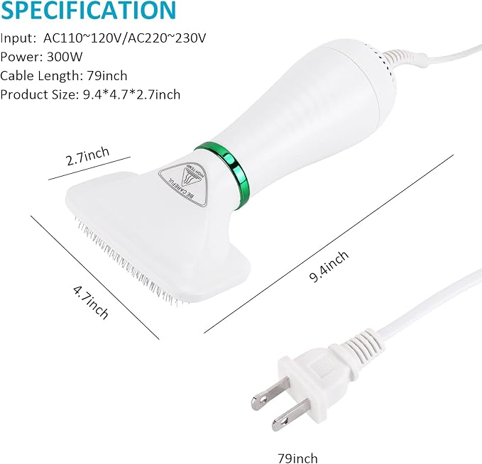 Dog Hair Dryer,2 in 1 Pet Hair Dryer with Slicker Brush,Dog Blow Dryer with 2 Adjustable Heat Setting Dogs Bath Brush for Grooming Small Medium Dogs Cats