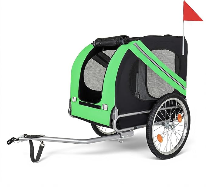 Dog Bike Trailer, Foldable Pet Bicycle Trailer with 20" Air-Filled Wheels, Universal Bike Hitch, Oxford Fabric & Steel Frame, Weather-Resistant Pet Carrier Cart for Small & Medium Dogs up to 66