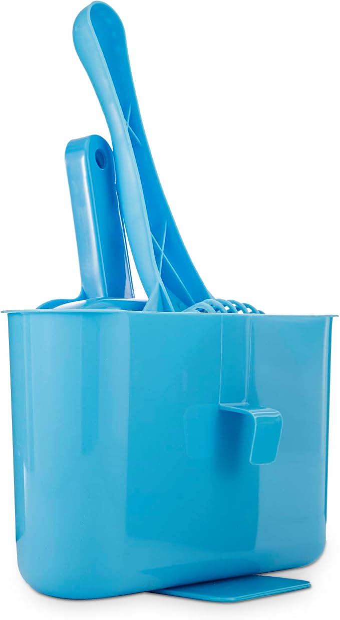 Fresh Step 4-in-1 Deluxe Cat Litter Cleanup Kit | Includes scoop, broom, dust pan, and hanging caddy, compatible with standard litter boxes, blue, 4-in-1