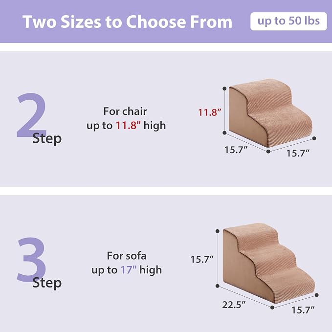 LEXTRO Dog Stairs for Small Dogs, 2-Steps Dog Ramp for Couch, Pet Stairs with Highly Supportive Foam and Non-Slip Bottom, Pet Steps for Cat & Doggie (High 11.8 Inch)