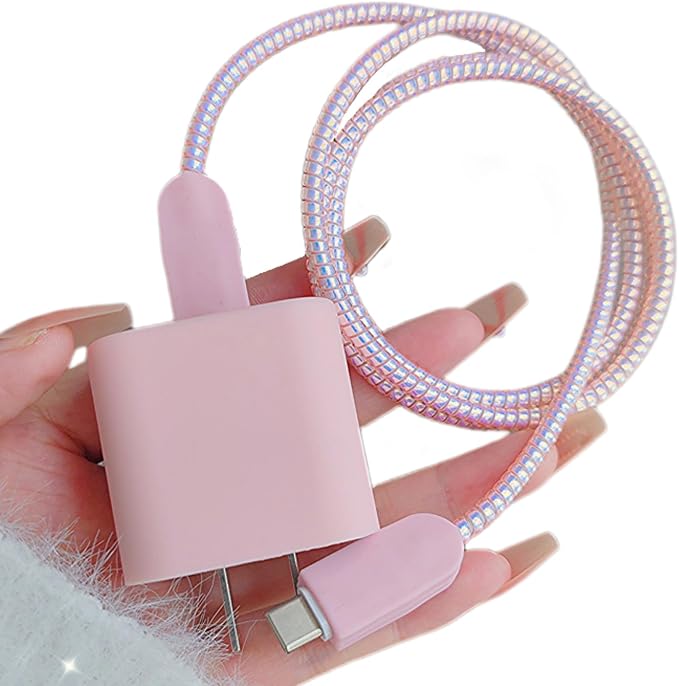 Cute Cable Protector for iPhone Charger,Classic Charging Cord Protector,Soft Frosted Silicone Charger Cover,Wire Cord Saver,Data Cable Saver Phone Cable Protector for iPad iPhone 14 15 16Pro Max-Pink
