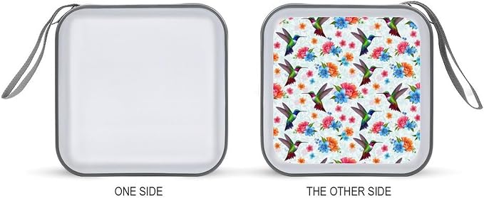 Portable DVD CD Organizer Wallet Bird Colorful Flowers Hummingbirds Floral, 40-Capacity Hard Case with Strap, Protective Storage Binder for Car Home