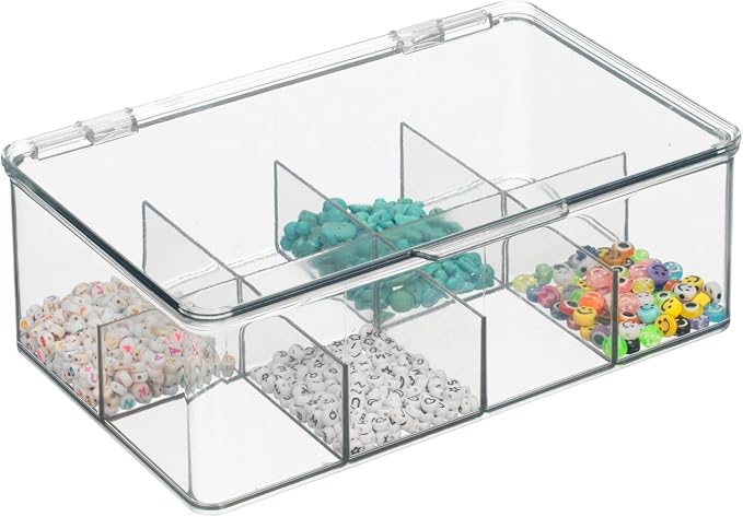mDesign Plastic First Aid Kit Storage Box with Clear Top Lid for Bathroom, Kitchen, Cabinet, Closet, Drawer - Organizes Medicine, Ointments, Adhesive Bandages, Dental, 8 Divided Sections - Clear