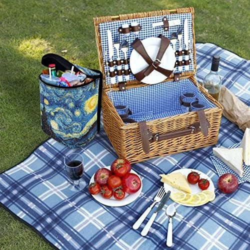 DISNIMO Van Gogh Starry Night Car Trash Can with Lid, Leak Proof Trash Bin Garbage Bag Collapsible Automatic Portable Trash Can, Easy to Clean, Used in Car Home Office