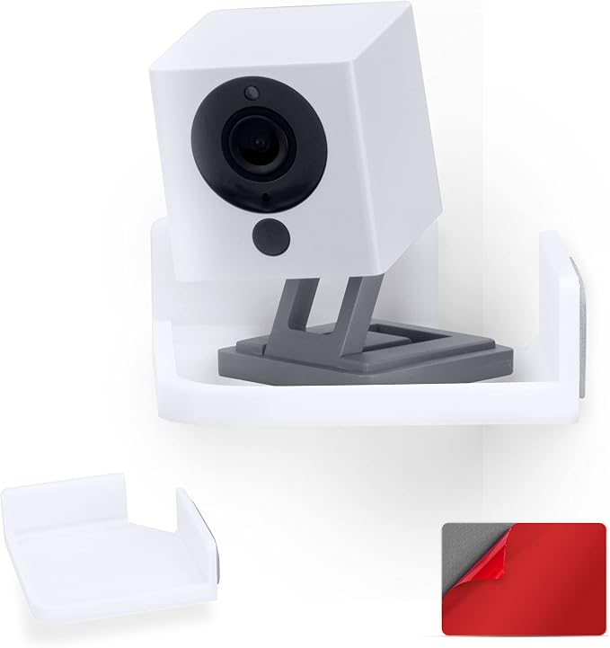 BRAINWAVZ Mini Corner Shelf Mount for Security Cameras, Baby Monitors, Speakers, Plants & More, Universal Holder, Strong Adheasive, Easy to Install, No Mess, Screwless (White)