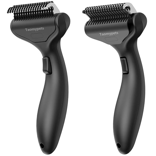 Self Cleaning Grooming Rake Brush for Shedding Gently Removes Loose Undercoat Mats Tangled Deshedding Grooming Tool for Dogs Cats Extra Wide (Black)
