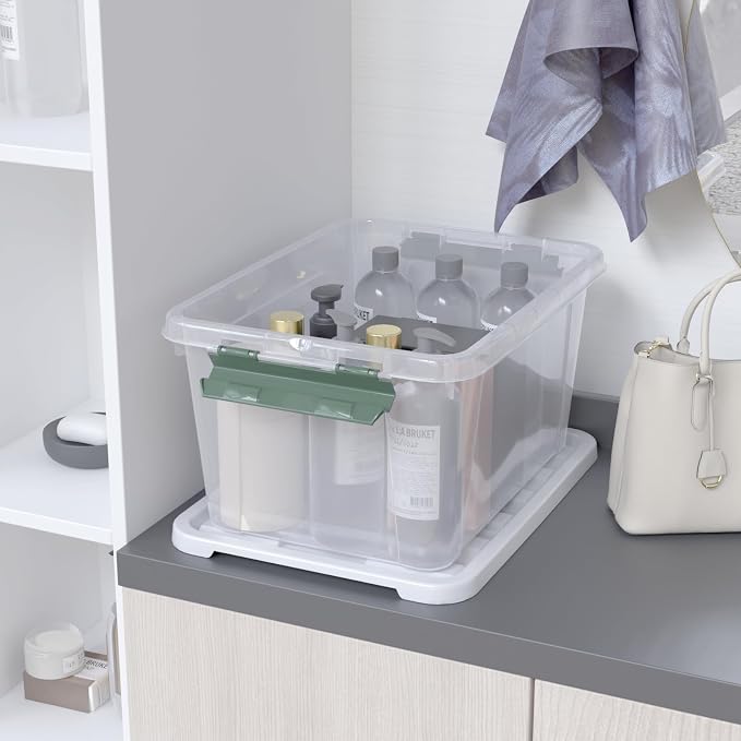 20 Quart Clear Plastic Latching Storage Box with Lids, 6-Pack | Plastic Organization Containers Bin with Lid