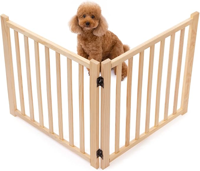 YOCAN Non-Painted Wood Freestanding Pet Gate for Dogs-2 Panel H:23” | Wooden Dog Gates for Doorways, Stairs,The House, Dog Fences Indoor Puppy Gate