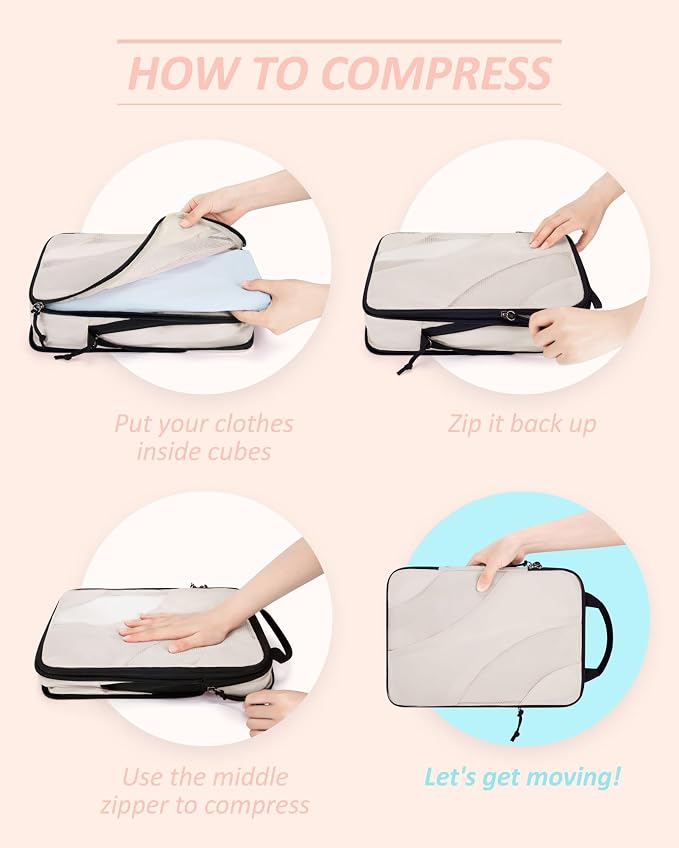 BAGSMART Compression Packing Cubes for Travel | Lightweight suitcase organizers bag set, space-saving double zipper expansion for carry-on luggage & travel organization