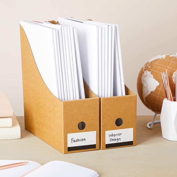 Juvale Corrugated Cardboard Magazine Holder - 3.5 x 10.2 x 10.6 in, Brown, 8-Pack - Magazine File Holder & Document Organizer with Removable Labels