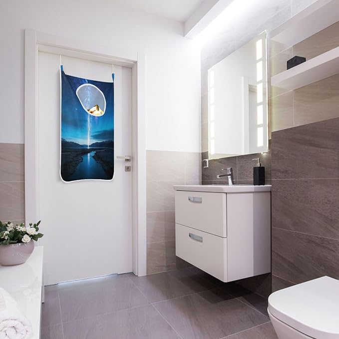 1PC Hanging Laundry Hamper Bag Over the Door Laundry Hamper Wall Hamper Large Dirty Clothes Hamper with Stainless Steel Hooks 29.5x20Inch Lightning Starry Sky River Deep Blue
