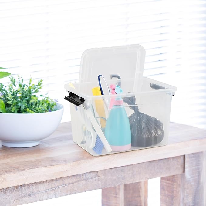 12 L Plastic Storage Bin with Lid, Clear Latch Storage Box, 4 Pack | Top Handle Design, Organize Daily Items