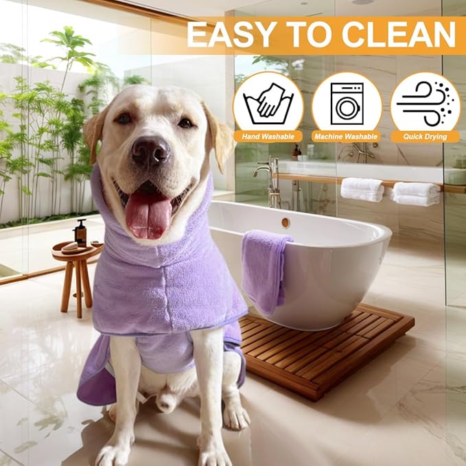 Medium to Large Size Dog Bathrobe, Quick Drying Super Absorbent, Warm Dog Towels, Adjustable Hoodies and Belts for Dog Bath Products (Purple, 5XL-Fit for 75 to 95 pounds)