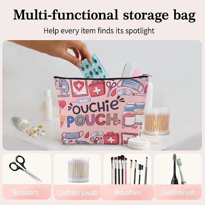 Small Ouchie Pouch Bag Canvas Medicine Storage Bags Wound Care Travel Bag Drug Storage Bags for Medicine First Aid Kit Zipper Pouches Emergency Pouch for Women Girls Doctor Nurse Pouches for Work