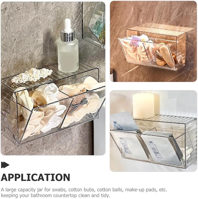 ULTECHNOVO Wall Mounted Cotton Swab Dispenser Transparent Pet | Wall Storage Organizer Box with Lid Wall Mounted Storage Box for Cotton Balls Pads Hair Ties Bathroom and Office